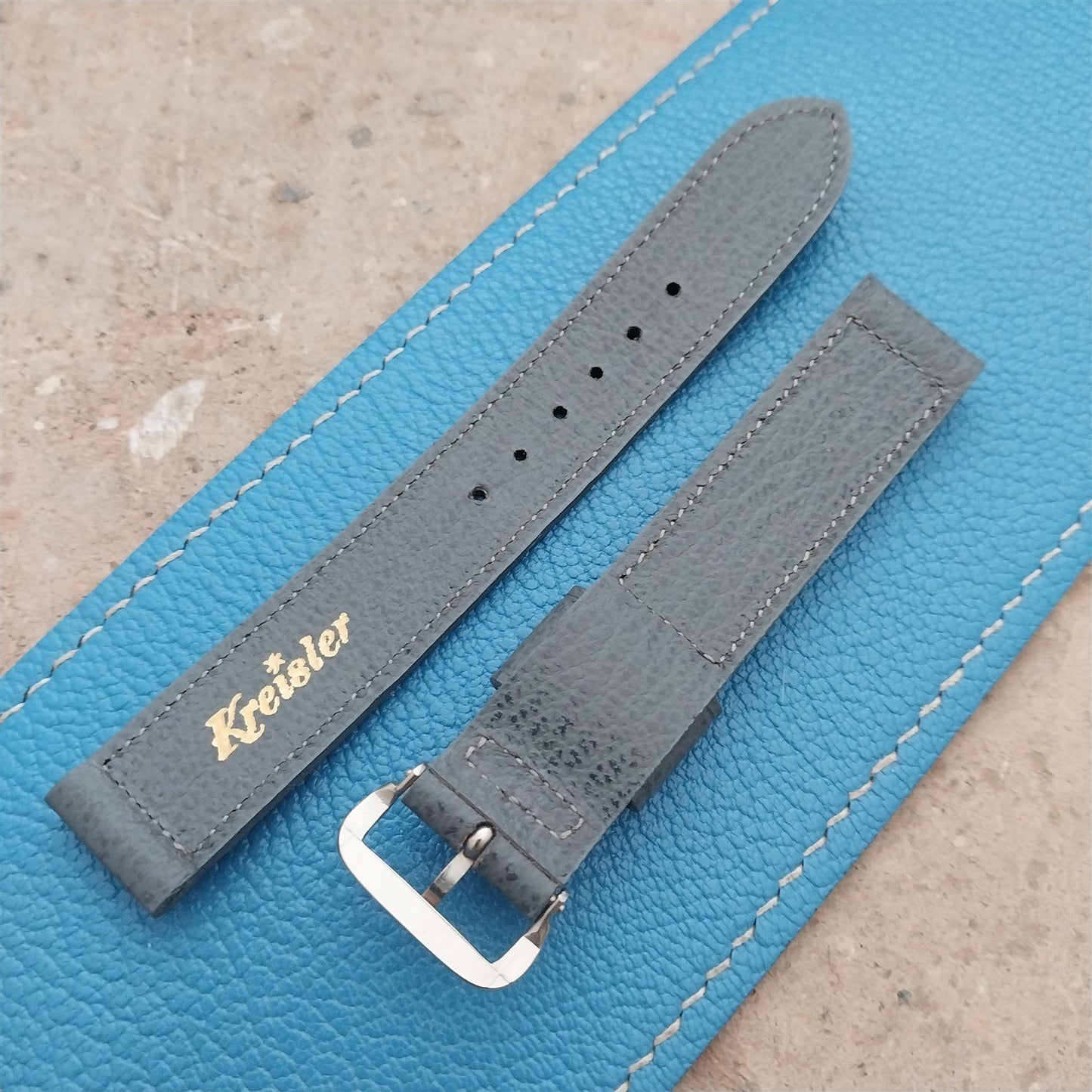 16mm Kreisler Gray Saddle Leather Unused 1950s nos Vintage Watch Strap