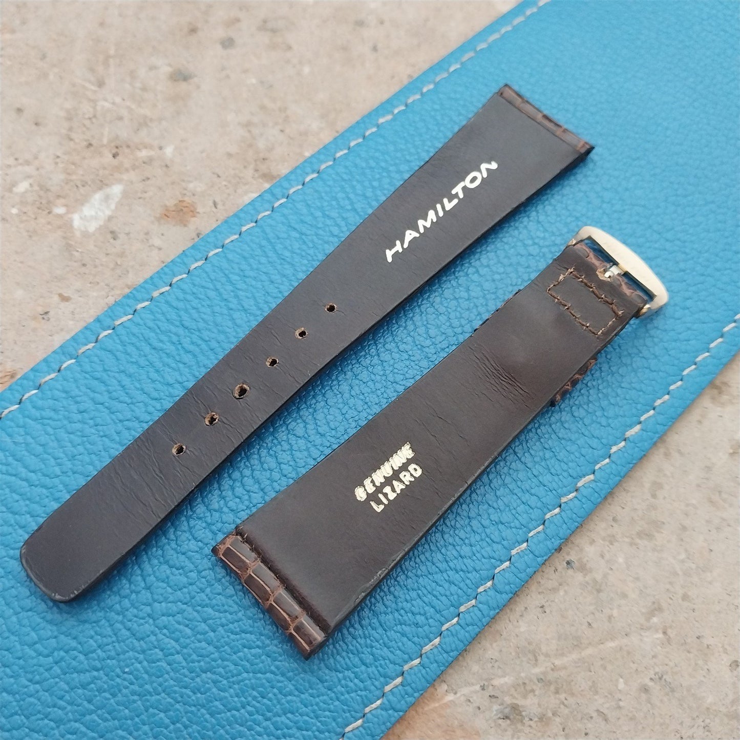 20mm Hamilton Lizard NOS Unused Vintage Watch Strap & Gold Logo Buckle