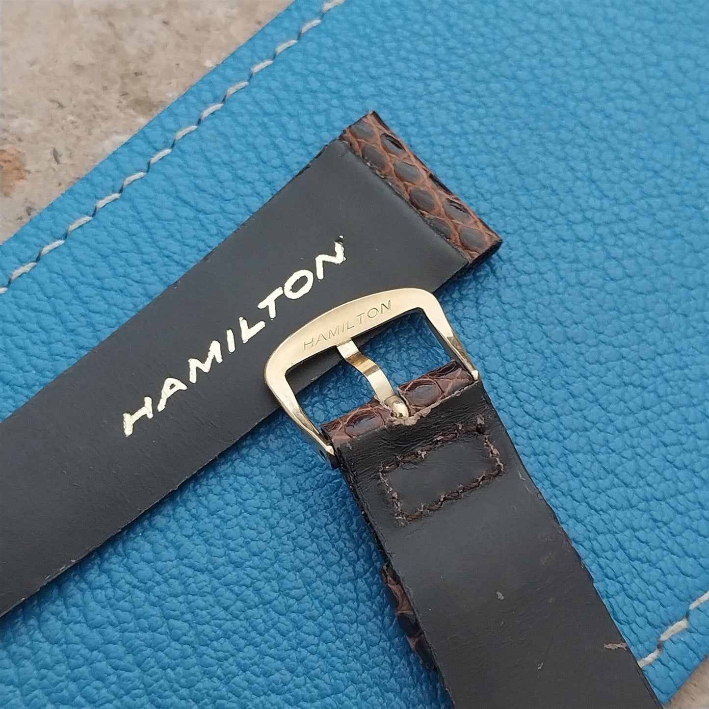 20mm Hamilton Lizard NOS Unused Vintage Watch Strap & Gold Logo Buckle