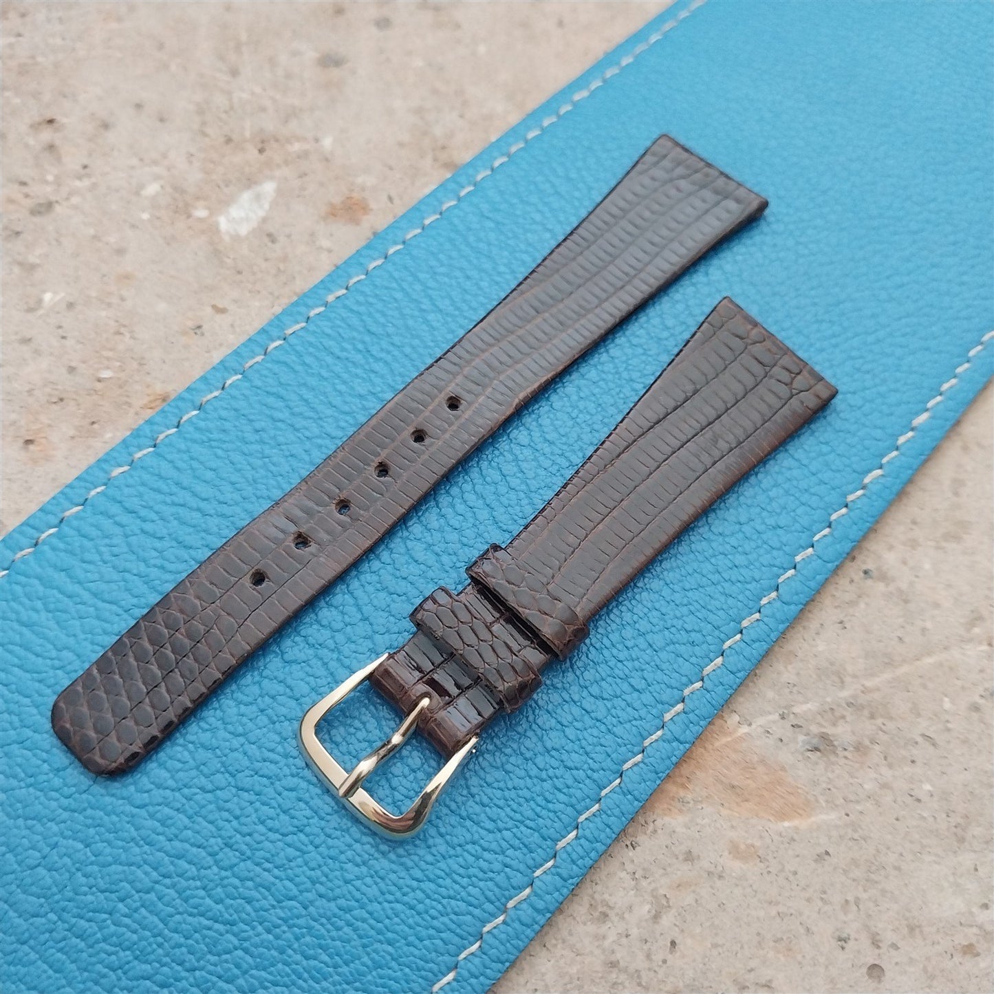 19mm Hamilton Lizard NOS Unused Vintage Watch Strap & Gold Logo Buckle