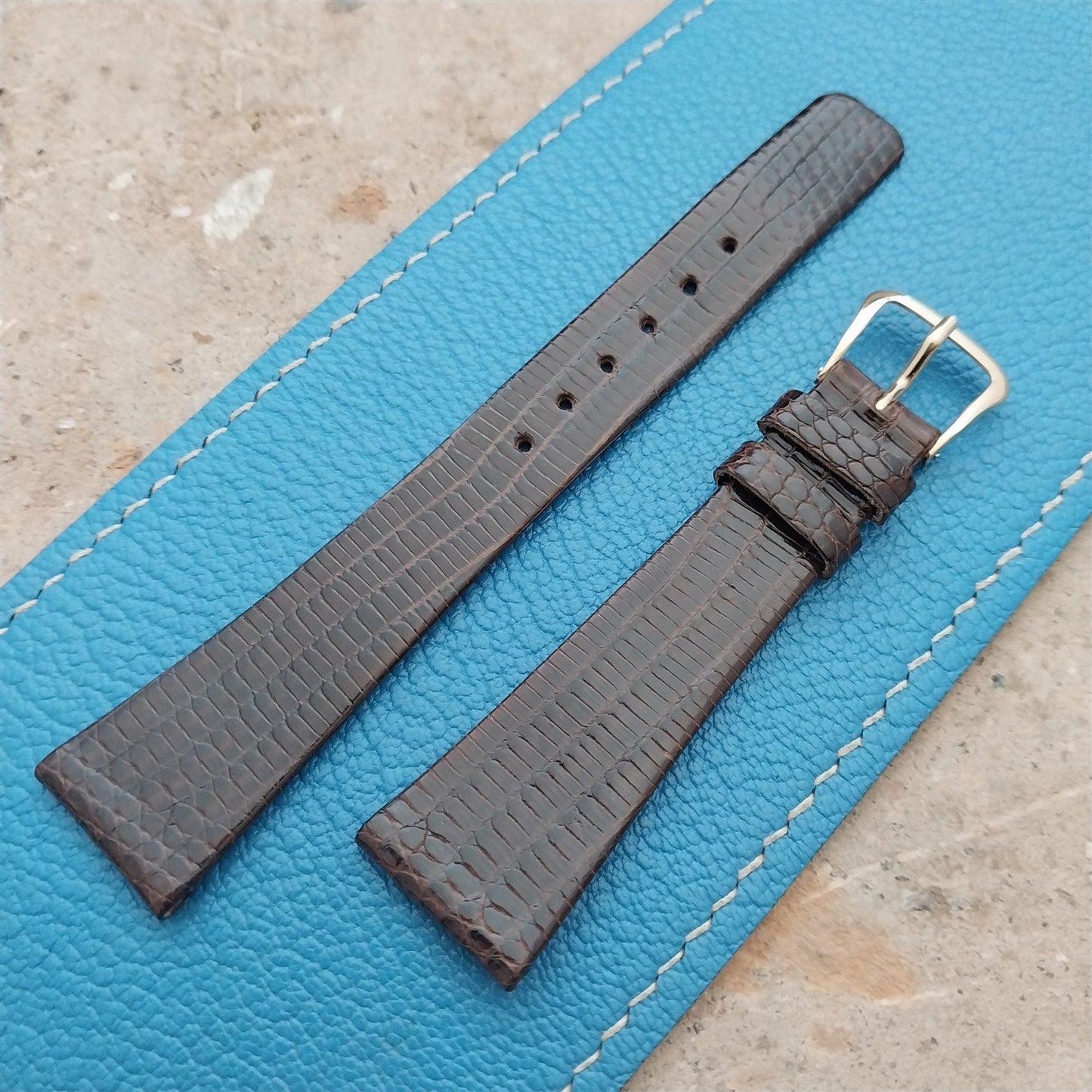 19mm Hamilton Lizard NOS Unused Vintage Watch Strap & Gold Logo Buckle