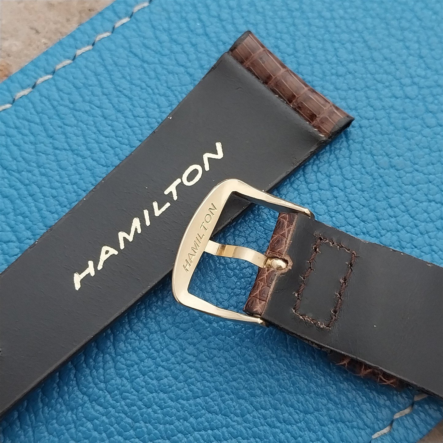 20mm Hamilton Lizard NOS Vintage Watch Strap & Gold Logo Buckle