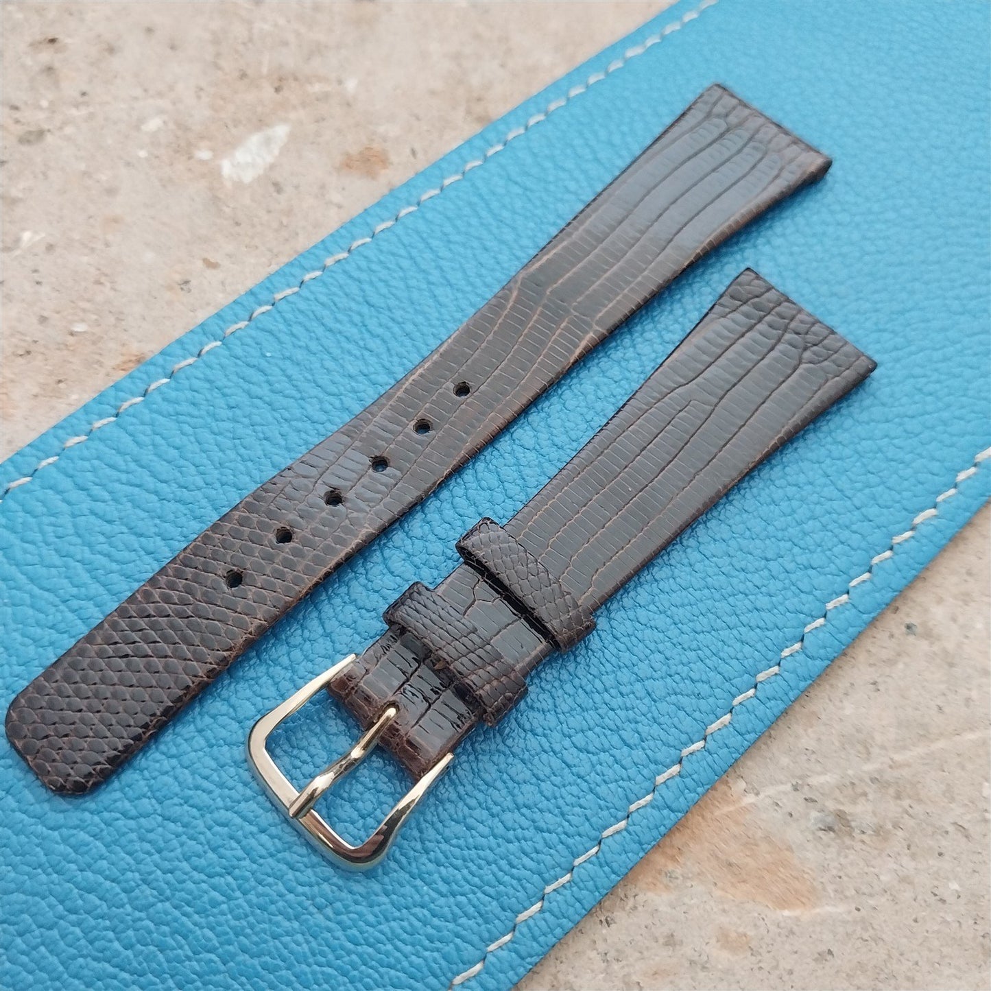 19mm Hamilton Lizard NOS Unused Vintage Watch Strap & Gold Logo Buckle