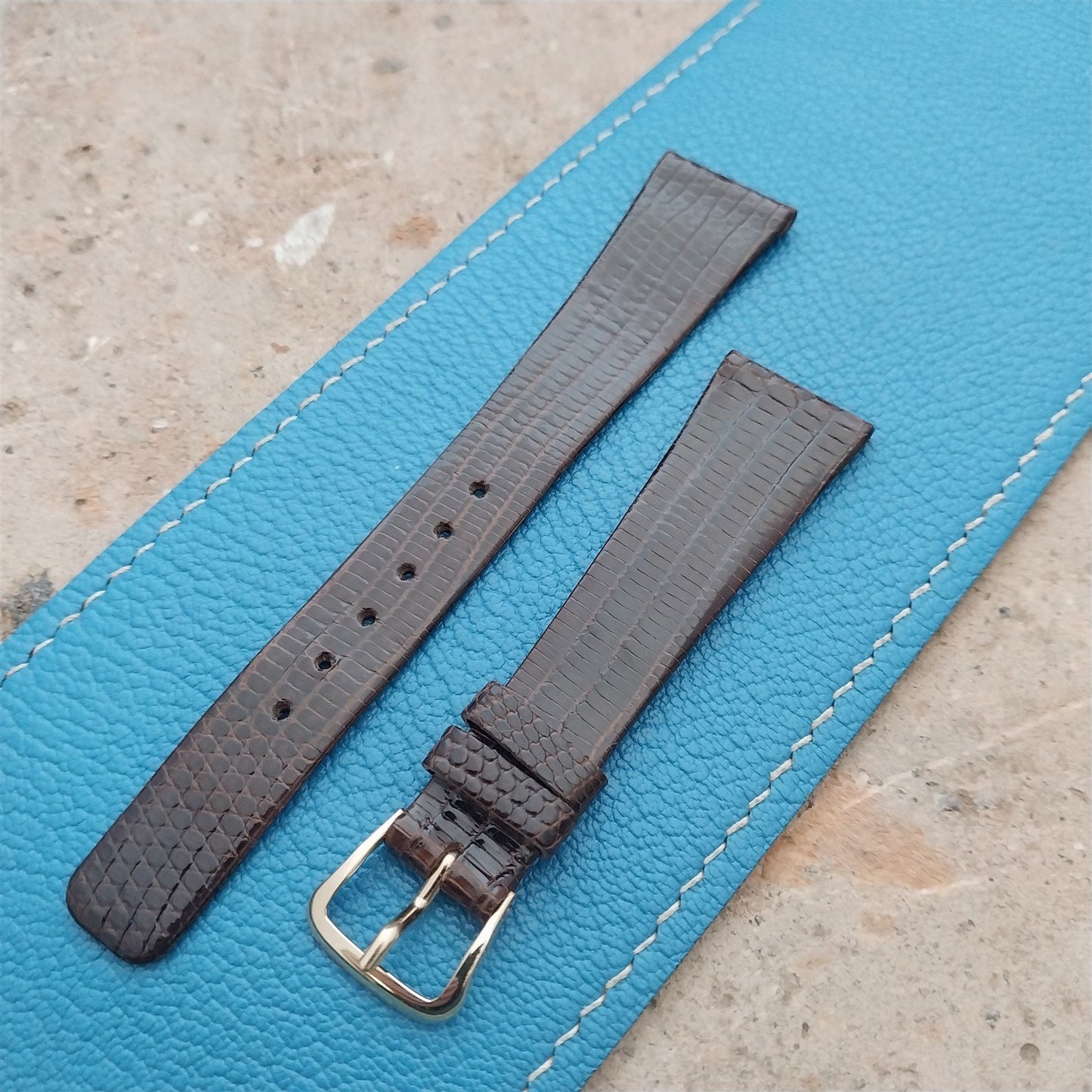 19mm Hamilton Lizard NOS Unused Vintage Watch Strap & Gold Logo Buckle