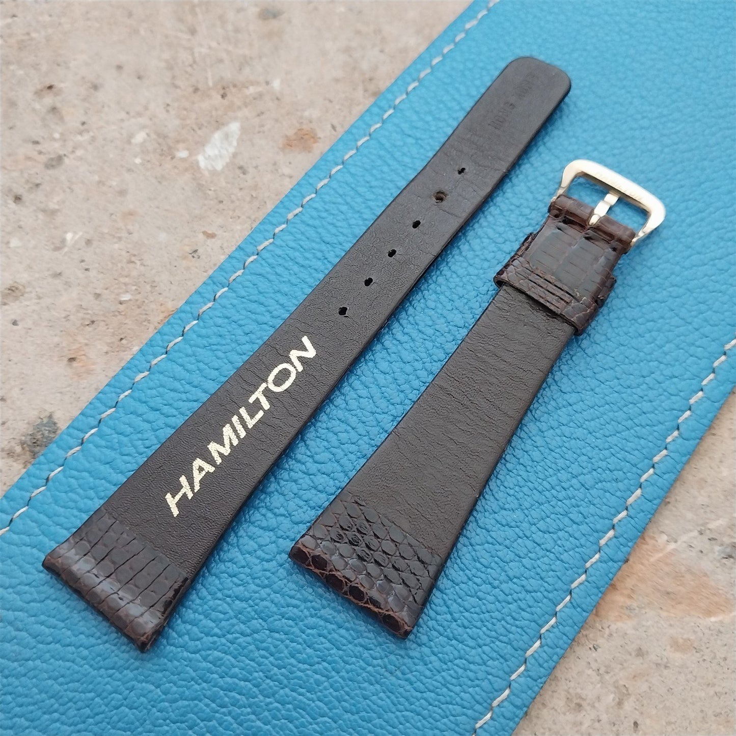19mm Hamilton Lizard NOS Unused Vintage Watch Strap & Gold Logo Buckle
