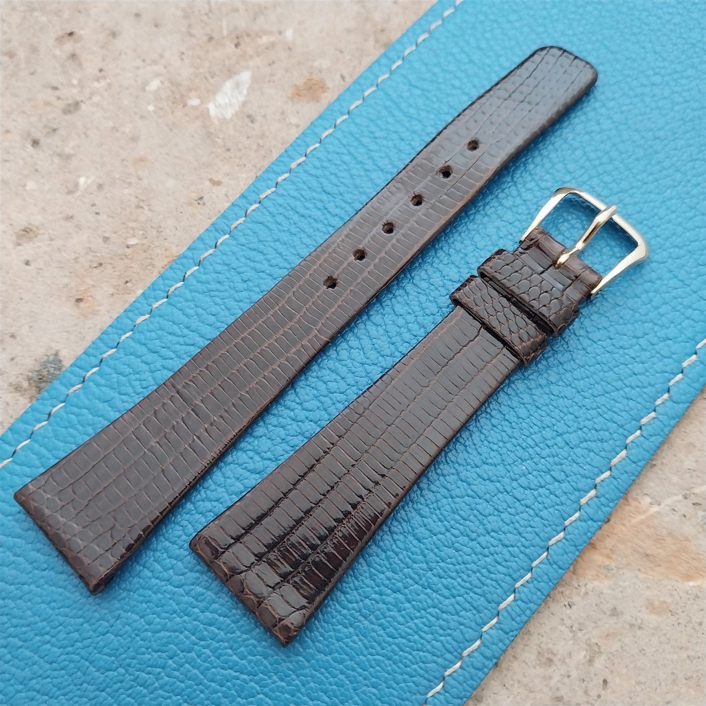 19mm Hamilton Lizard NOS Unused Vintage Watch Strap & Gold Logo Buckle