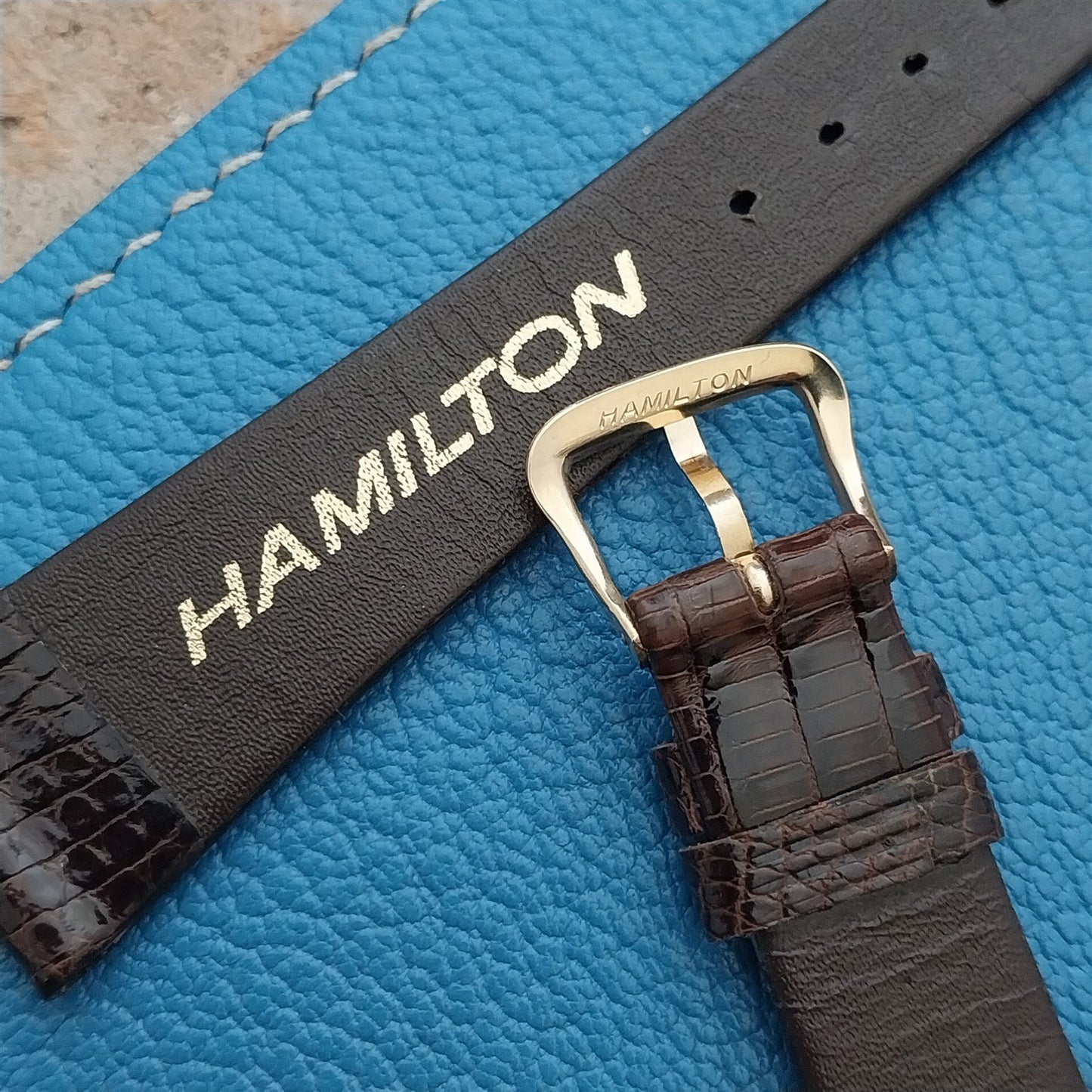 19mm Hamilton Lizard NOS Unused Vintage Watch Strap & Gold Logo Buckle
