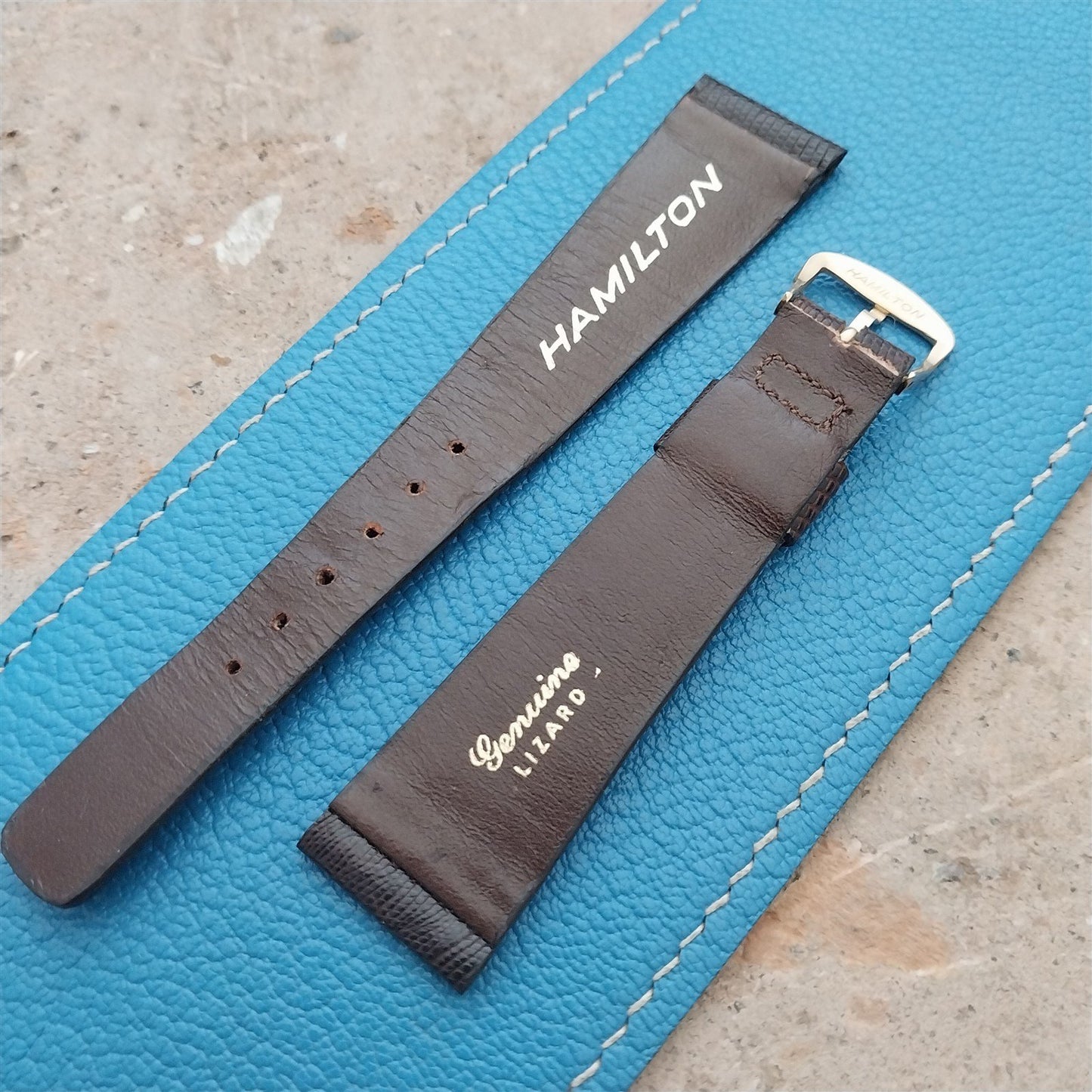 20mm Hamilton Lizard NOS Vintage Watch Strap & Gold Logo Buckle