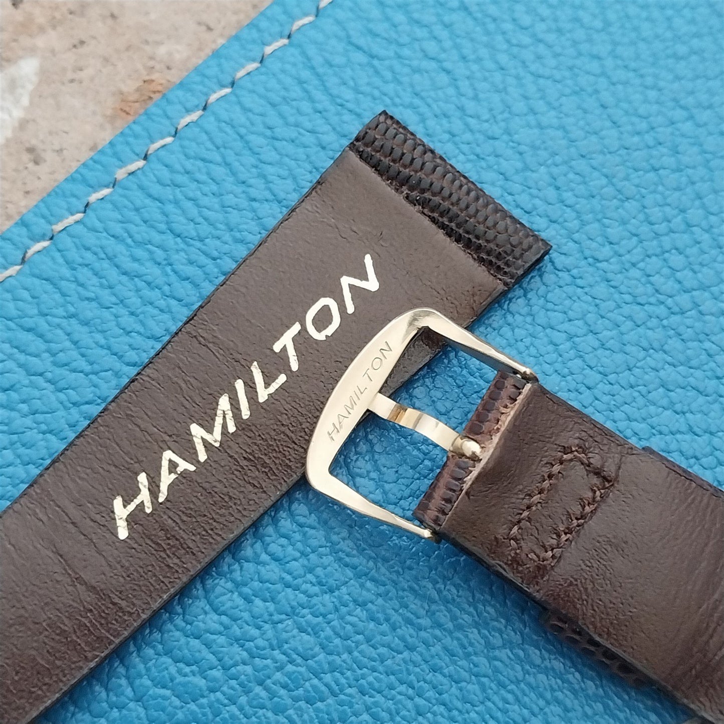 20mm Hamilton Lizard NOS Vintage Watch Strap & Gold Logo Buckle