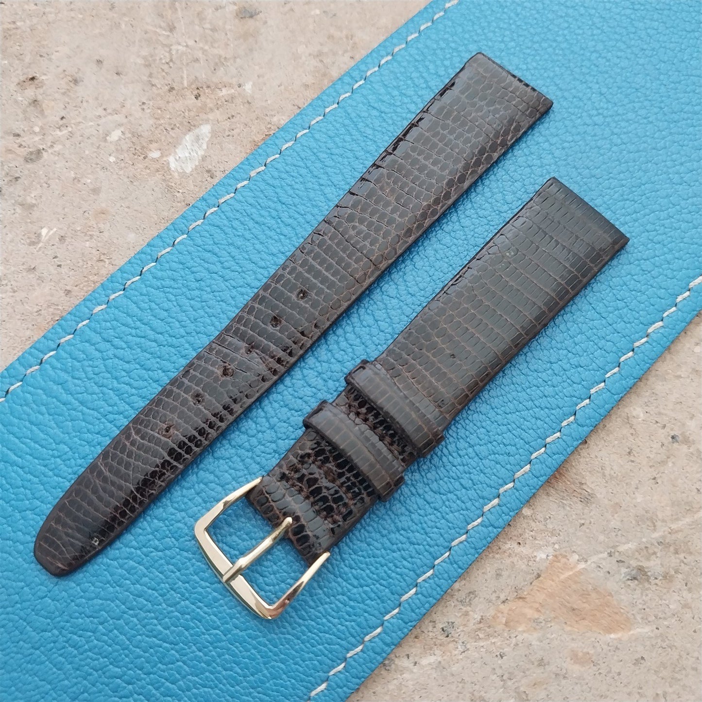 Hamilton 17.2mm Lizard NOS Vintage Watch Strap & Gold Logo Buckle