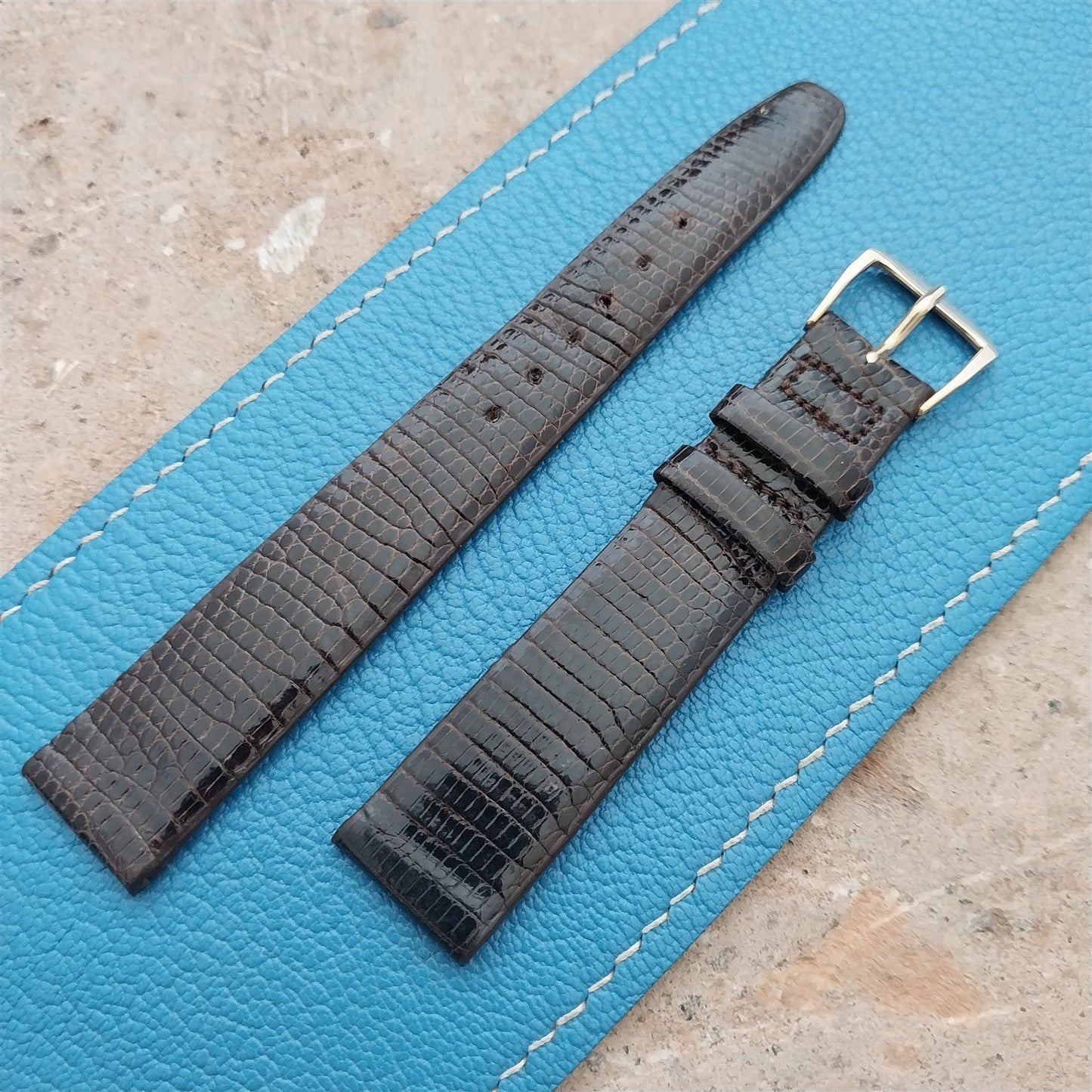 Hamilton 17.2mm Lizard NOS Vintage Watch Strap & Gold Logo Buckle
