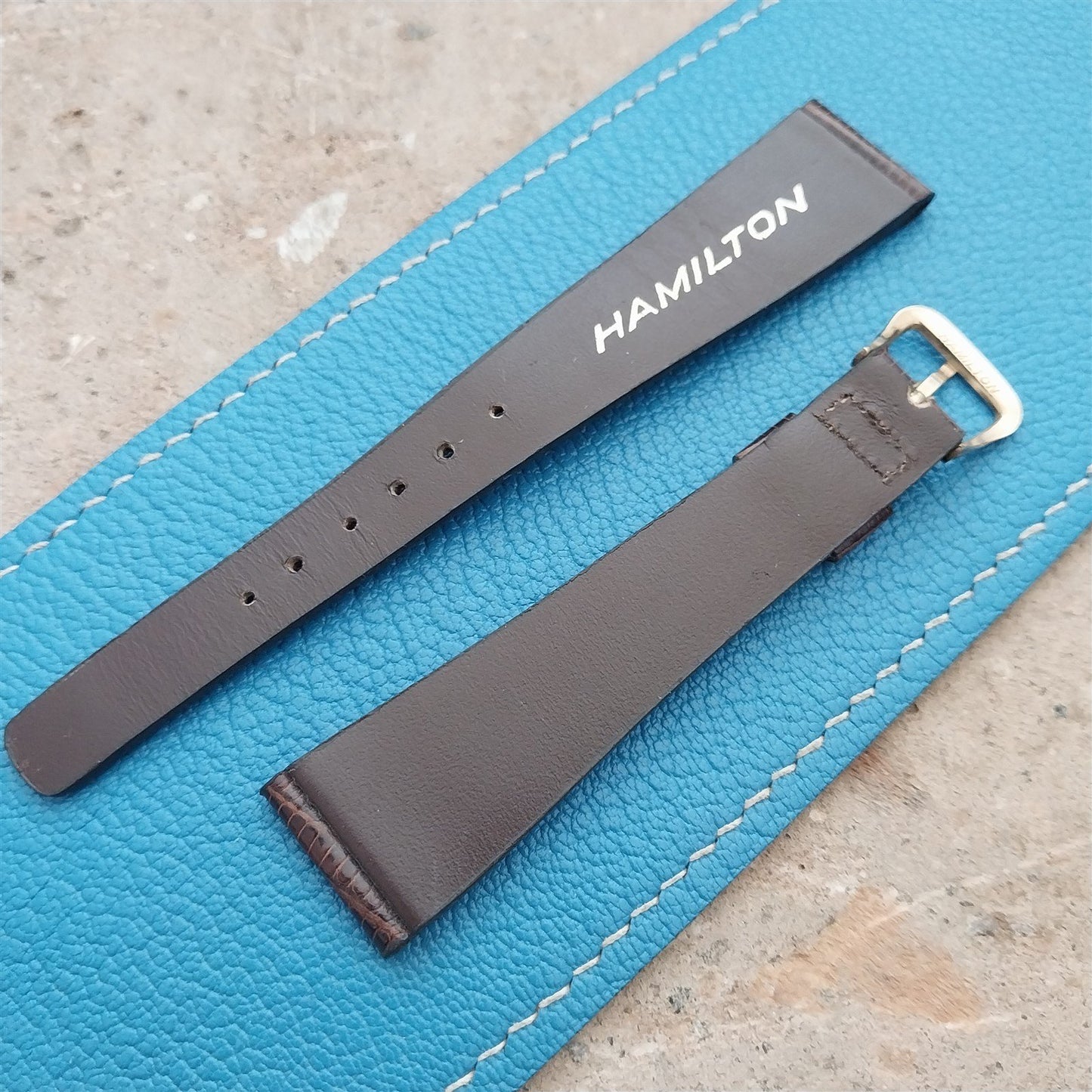Hamilton 19mm Lizard NOS Vintage Watch Strap & Gold Logo Buckle