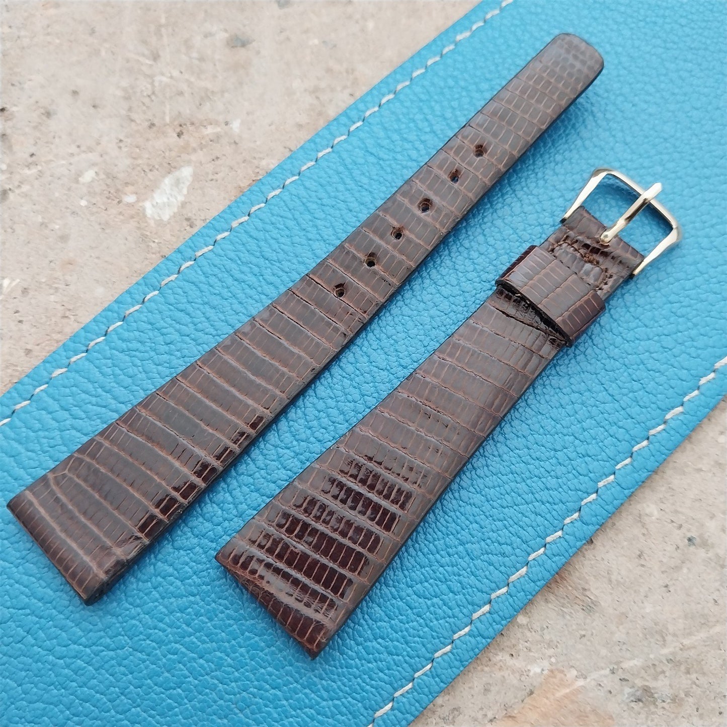 Hamilton 19mm Lizard NOS Vintage Watch Strap & Gold Logo Buckle