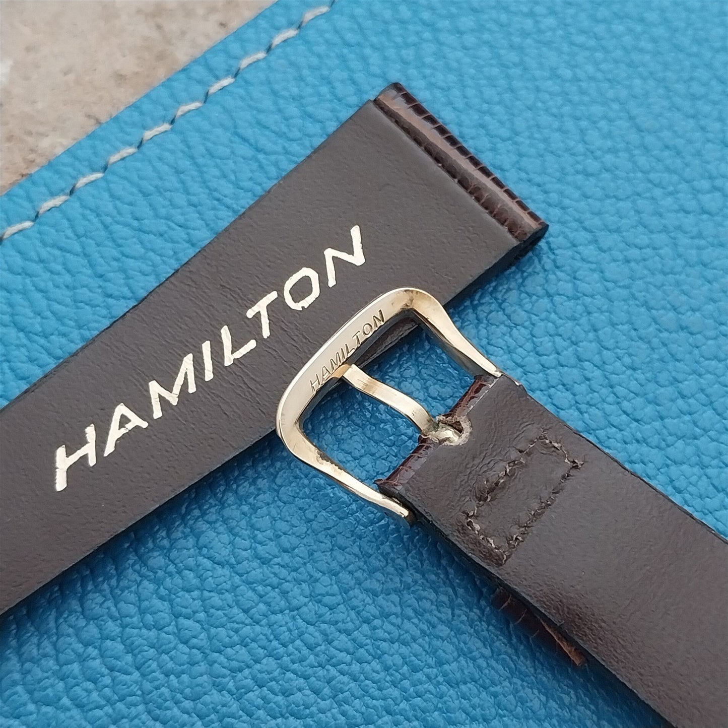 Hamilton 19mm Lizard NOS Vintage Watch Strap & Gold Logo Buckle