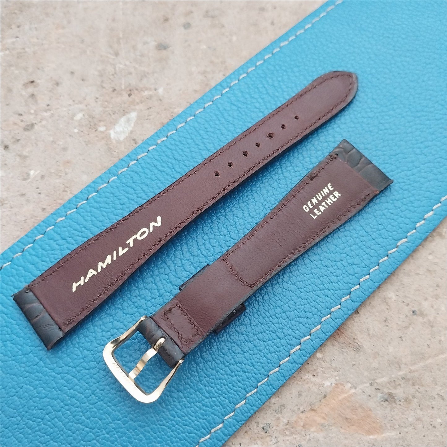 Hamilton 17.5mm Croc Grain Leather Vintage Watch Strap & Gold Logo Buckle