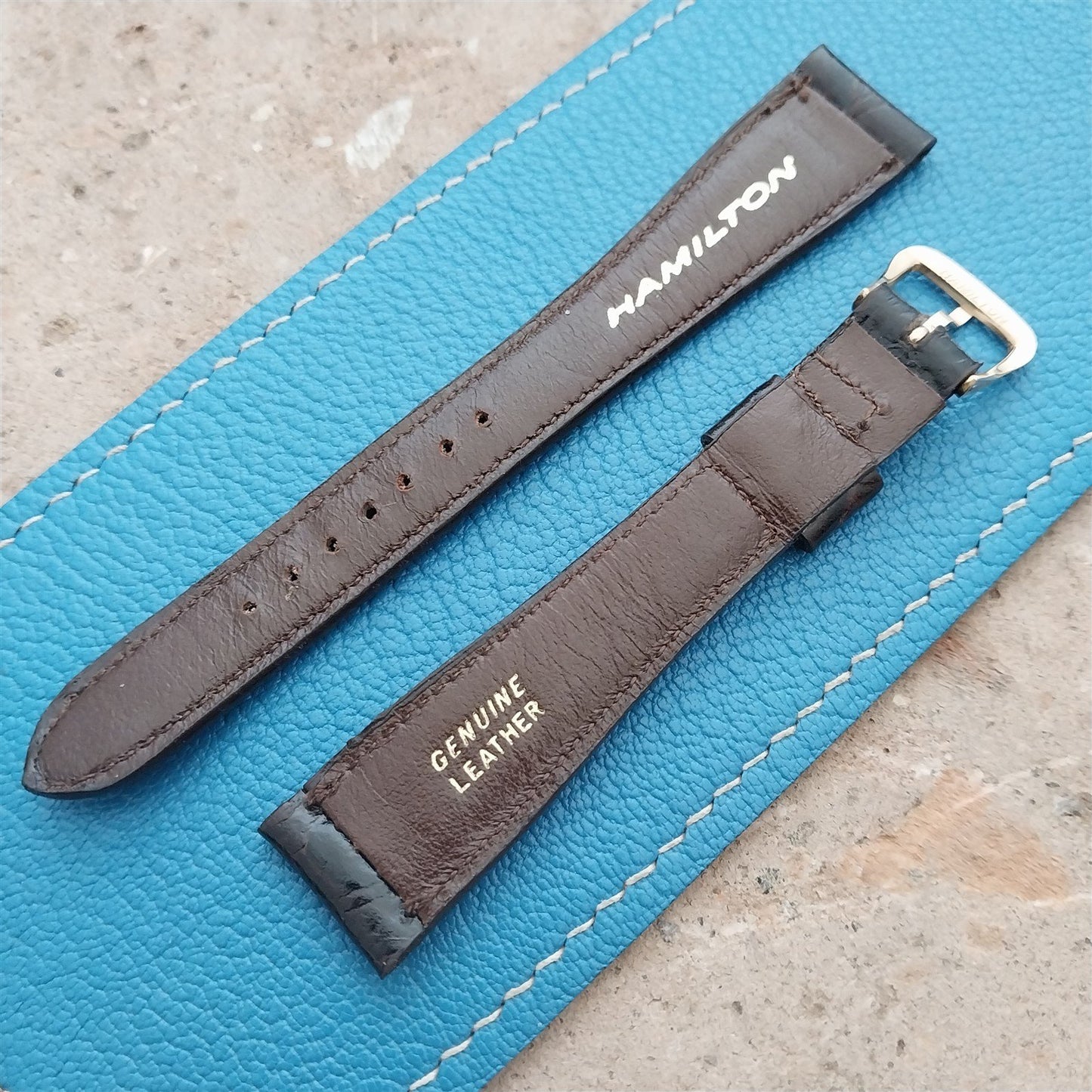 Hamilton 17.4mm Croc Grain Leather Vintage Watch Strap & Gold Logo Buckle
