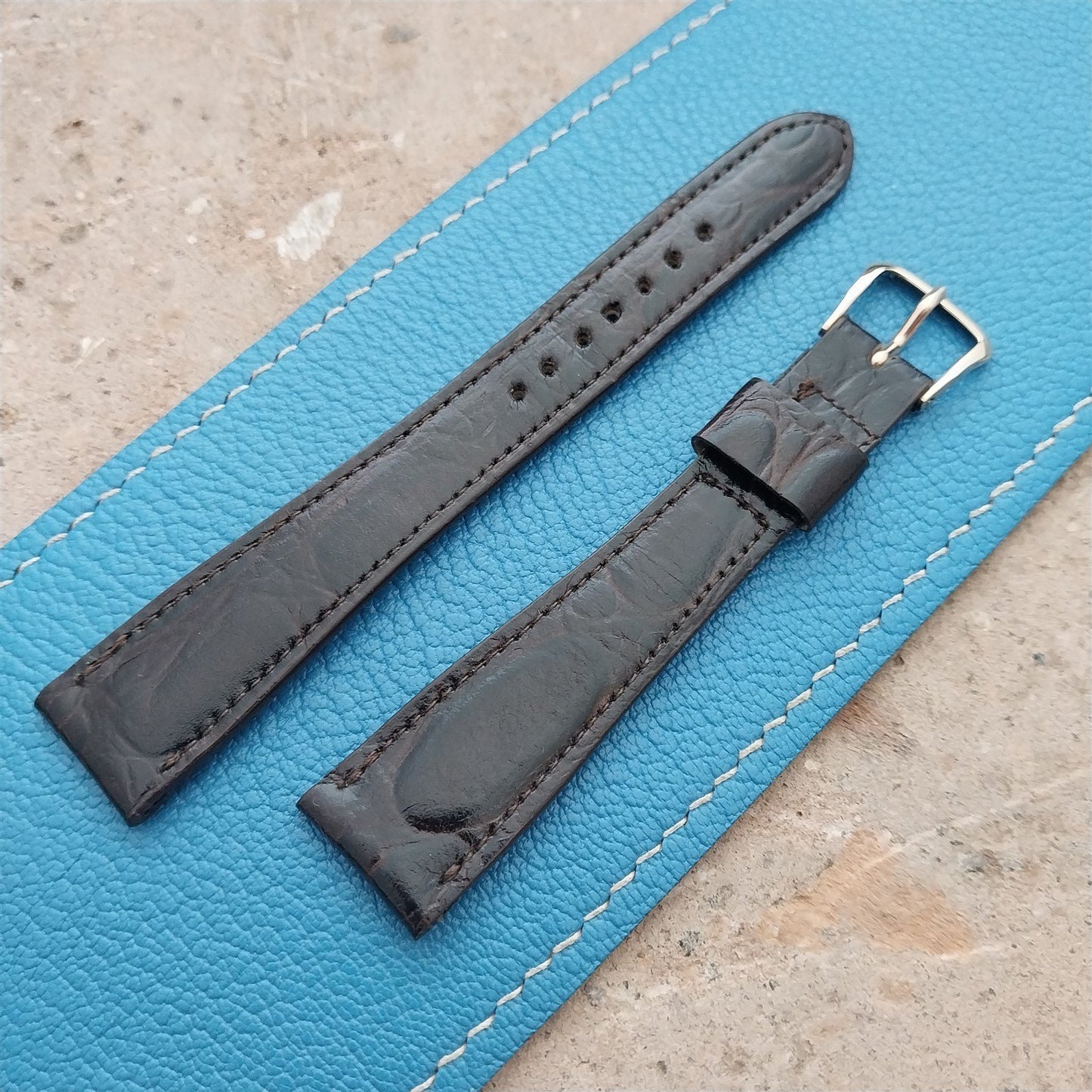 Hamilton 17.4mm Croc Grain Leather Vintage Watch Strap & Gold Logo Buckle