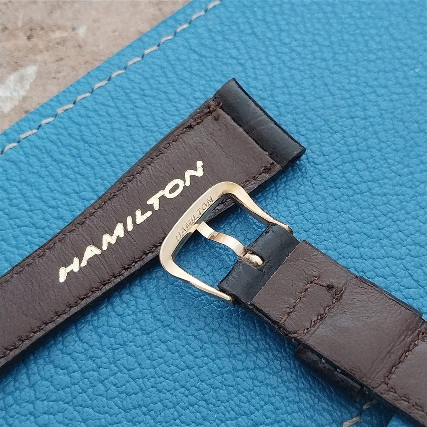 Hamilton 17.4mm Croc Grain Leather Vintage Watch Strap & Gold Logo Buckle