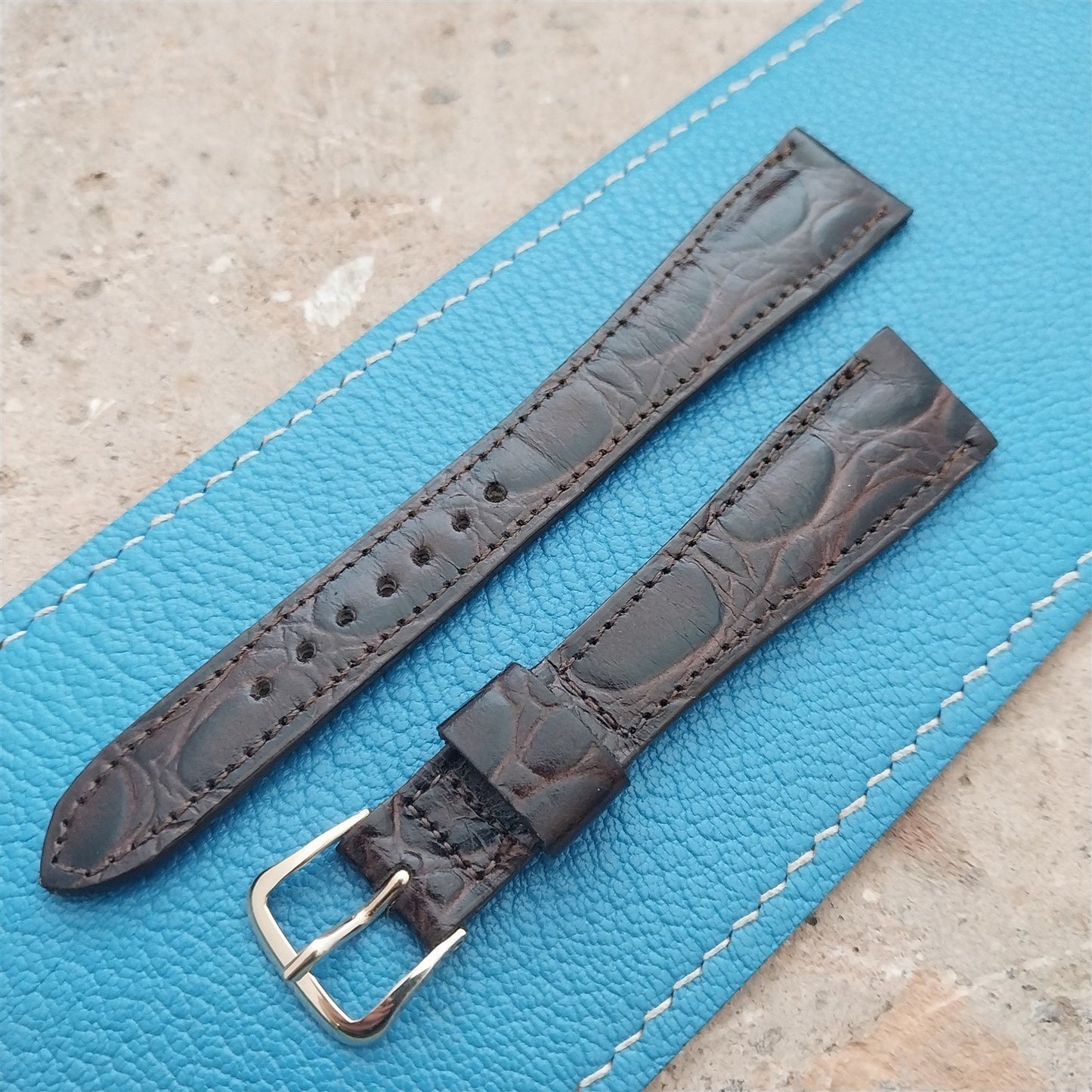 Hamilton 17.2mm Croc Grain Leather Vintage Watch Strap & Gold Logo Buckle