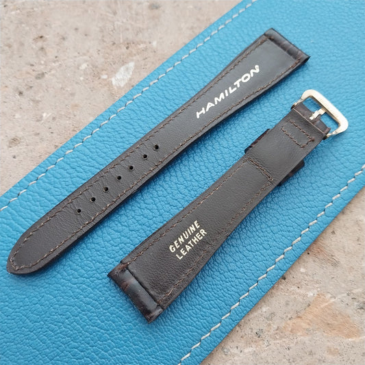 Hamilton 17.4mm Croc Grain Leather Vintage Watch Strap & Gold Logo Buckle