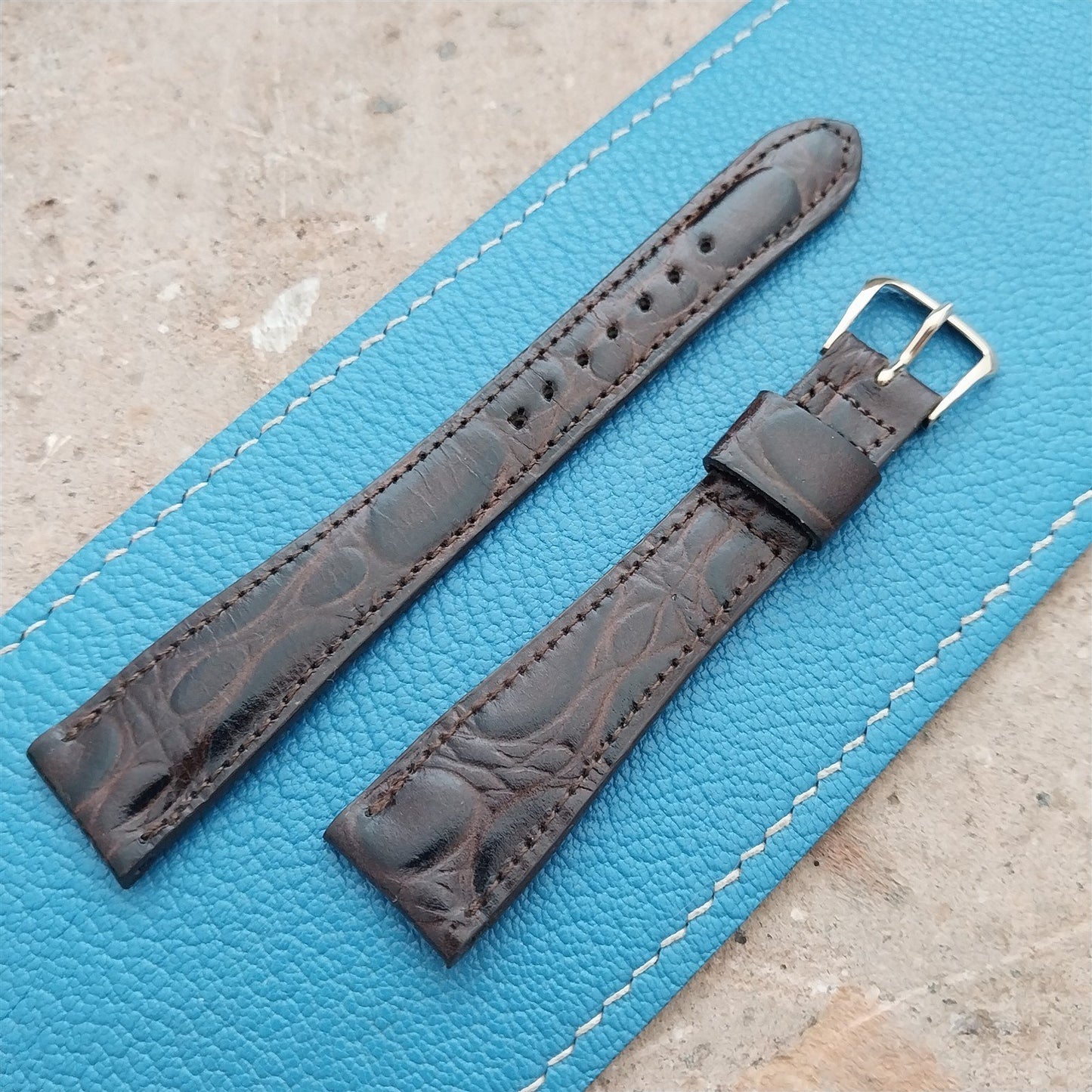 Hamilton 17.4mm Croc Grain Leather Vintage Watch Strap & Gold Logo Buckle