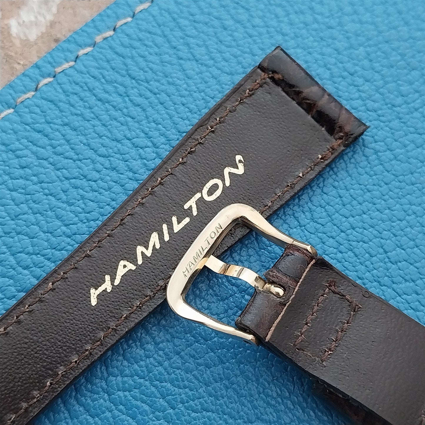 Hamilton 17.4mm Croc Grain Leather Vintage Watch Strap & Gold Logo Buckle