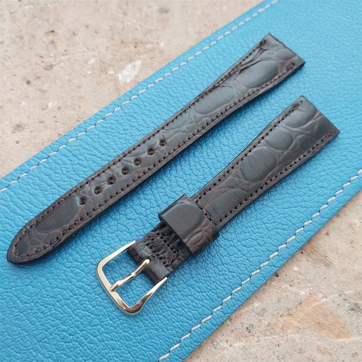 Hamilton 17.4mm Croc Grain Leather Vintage Watch Strap & Gold Logo Buckle