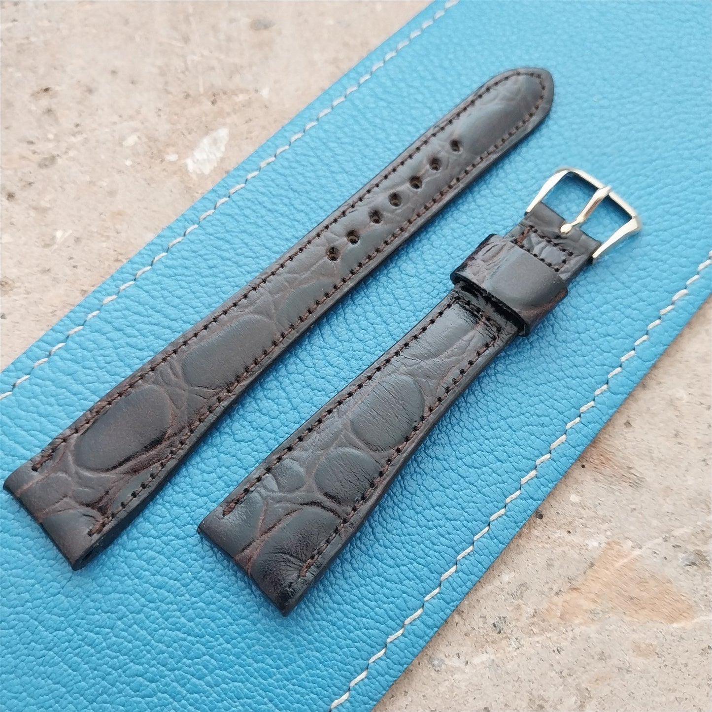 Hamilton 17.4mm Croc Grain Leather Vintage Watch Strap & Gold Logo Buckle