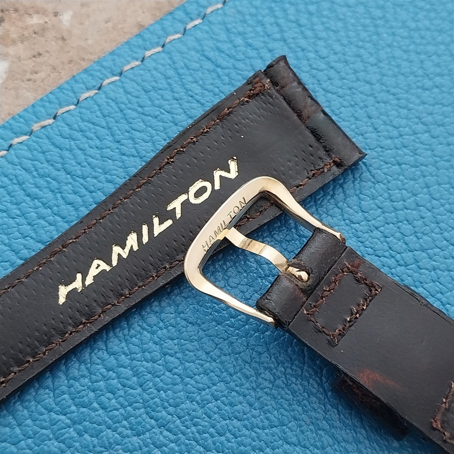 Hamilton 17.4mm Croc Grain Leather Vintage Watch Strap & Gold Logo Buckle