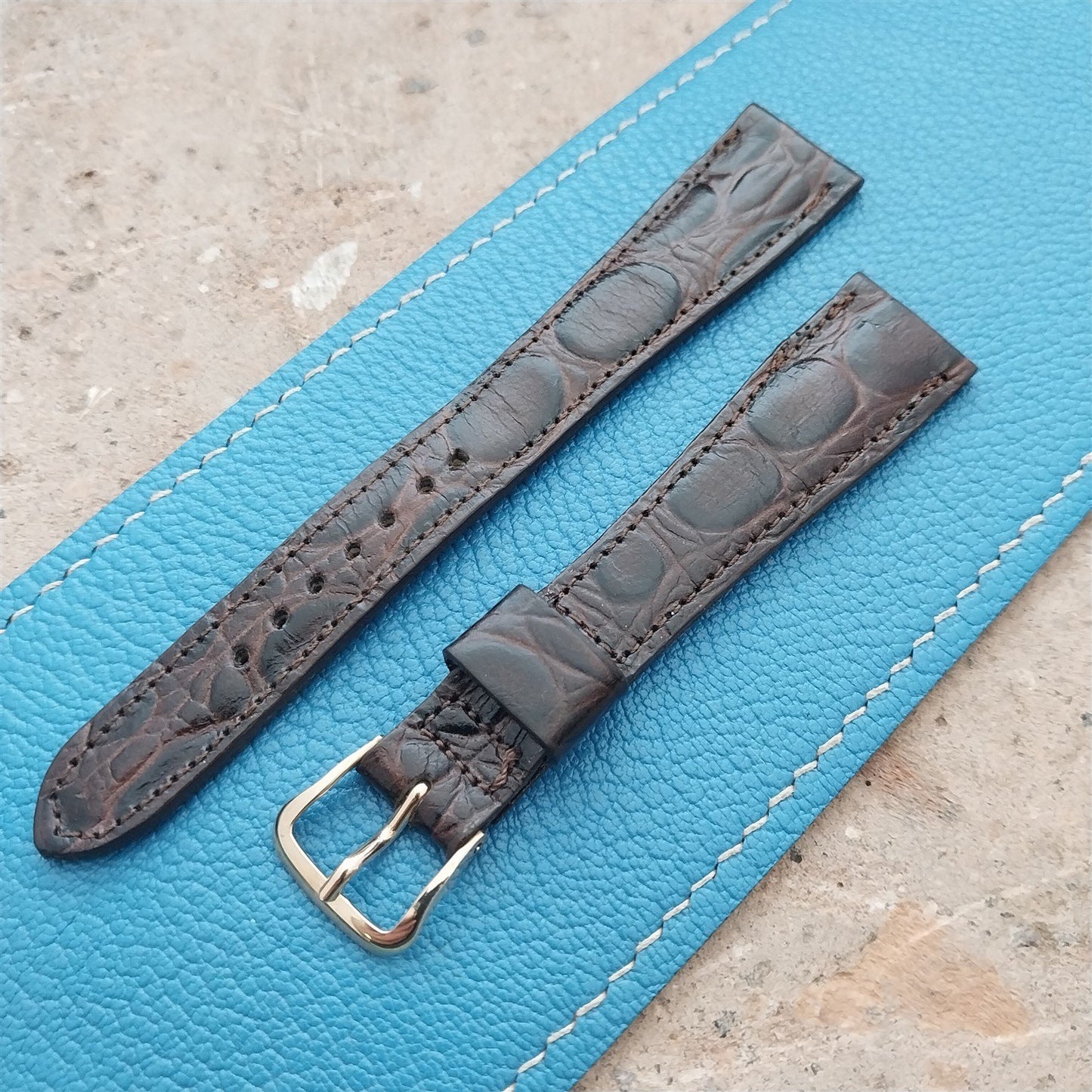 Hamilton 17.3mm Croc Grain Leather Vintage Watch Strap & Gold Logo Buckle