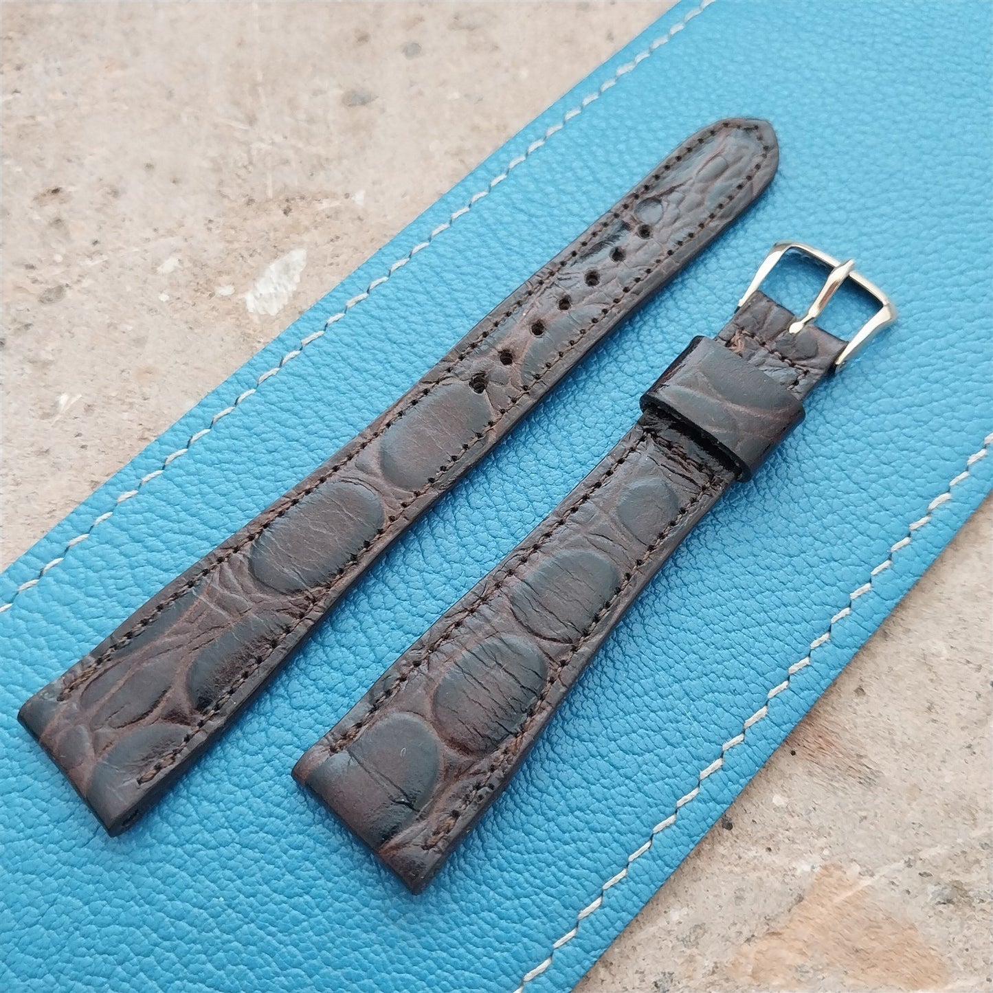 Hamilton 17.3mm Croc Grain Leather Vintage Watch Strap & Gold Logo Buckle