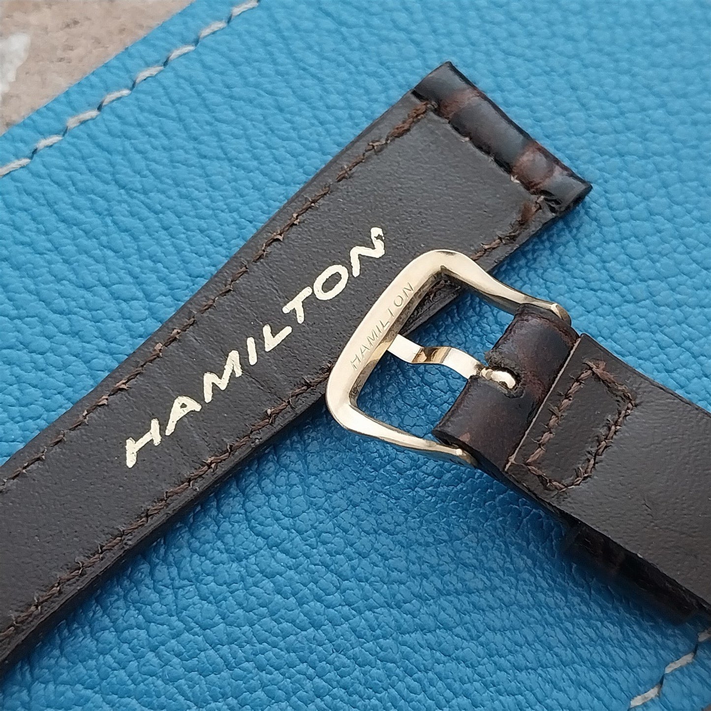 Hamilton 17.3mm Croc Grain Leather Vintage Watch Strap & Gold Logo Buckle