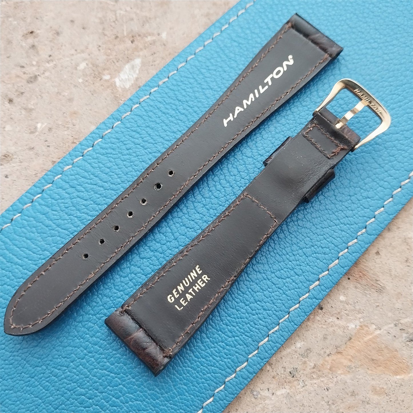 Hamilton 17.3mm Croc Grain Leather Vintage Watch Strap & Gold Logo Buckle