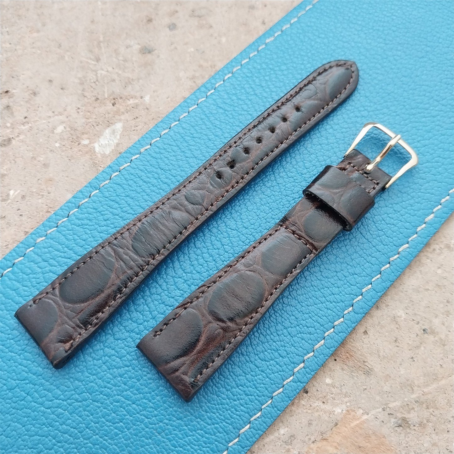 Hamilton 17.3mm Croc Grain Leather Vintage Watch Strap & Gold Logo Buckle