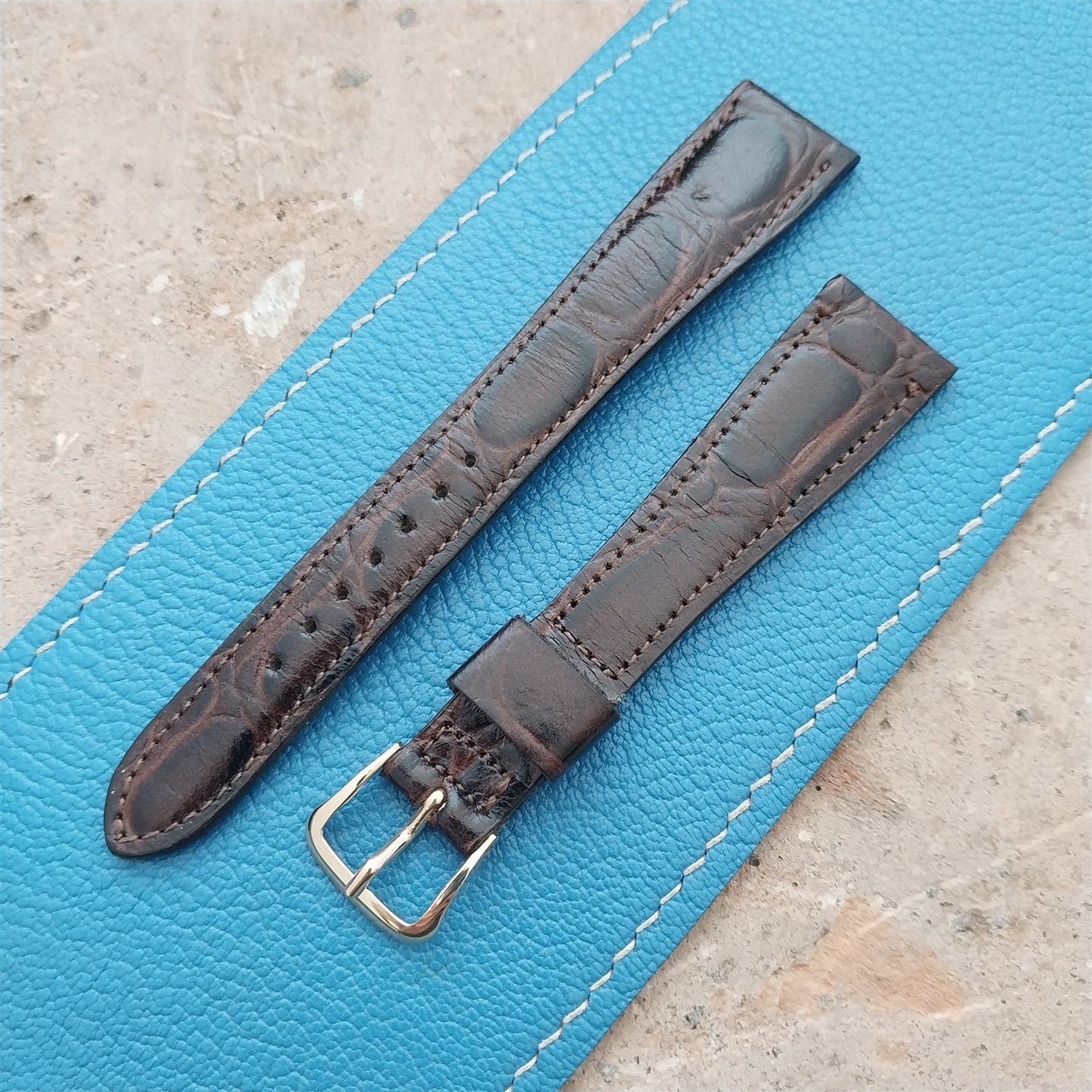 Hamilton 17.6mm Croc Grain Leather Vintage Watch Strap & Gold Logo Buckle
