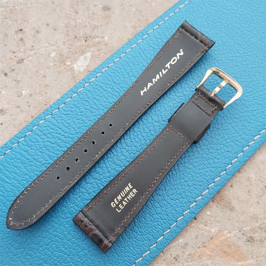Hamilton 17.6mm Croc Grain Leather Vintage Watch Strap & Gold Logo Buckle