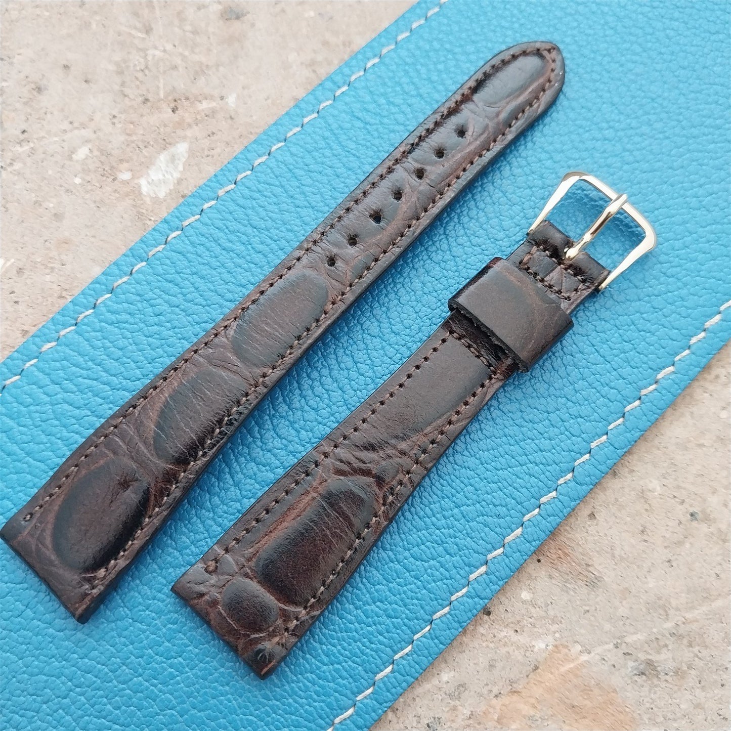 Hamilton 17.6mm Croc Grain Leather Vintage Watch Strap & Gold Logo Buckle