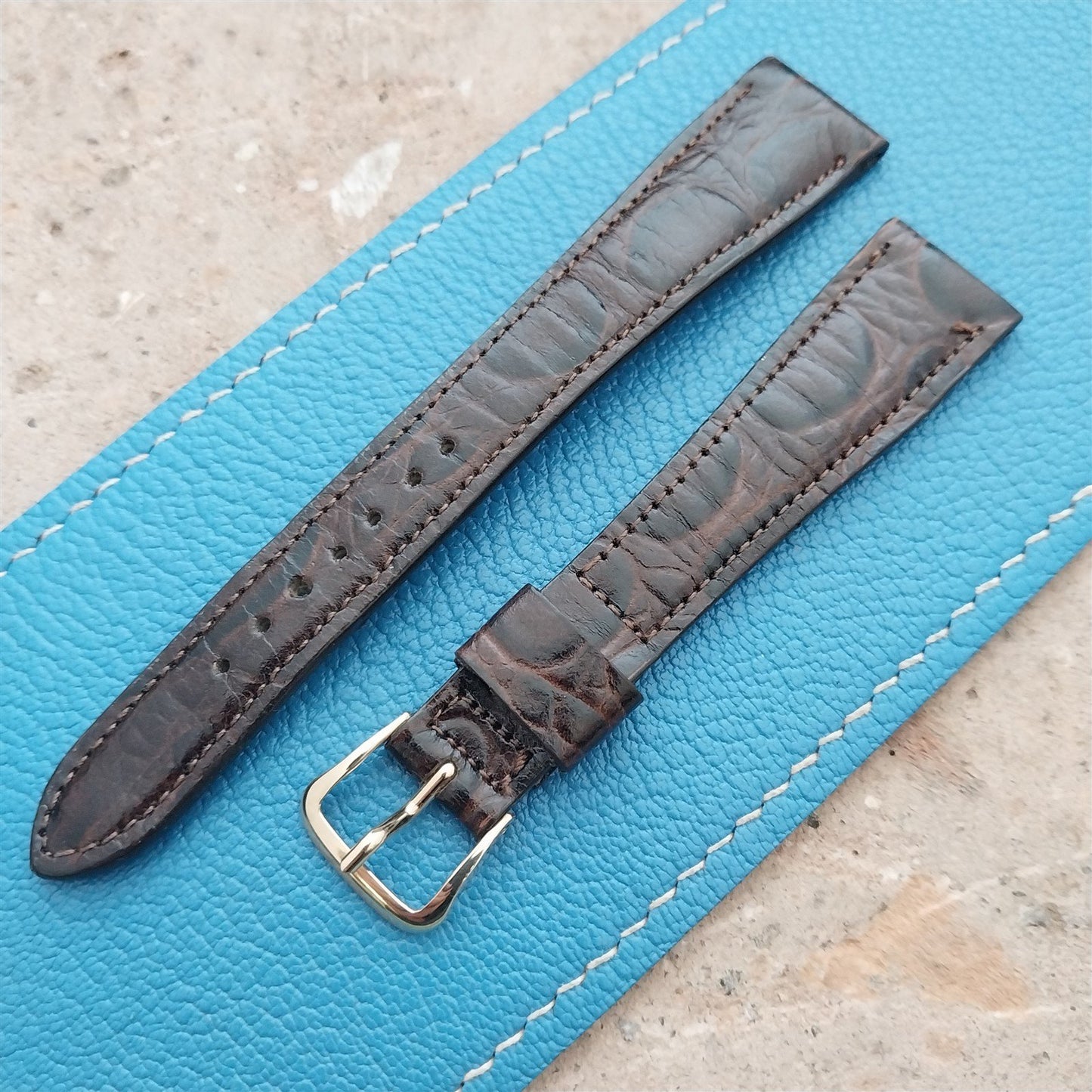 Hamilton 17.5mm Croc Grain Leather Vintage Watch Strap & Gold Logo Buckle