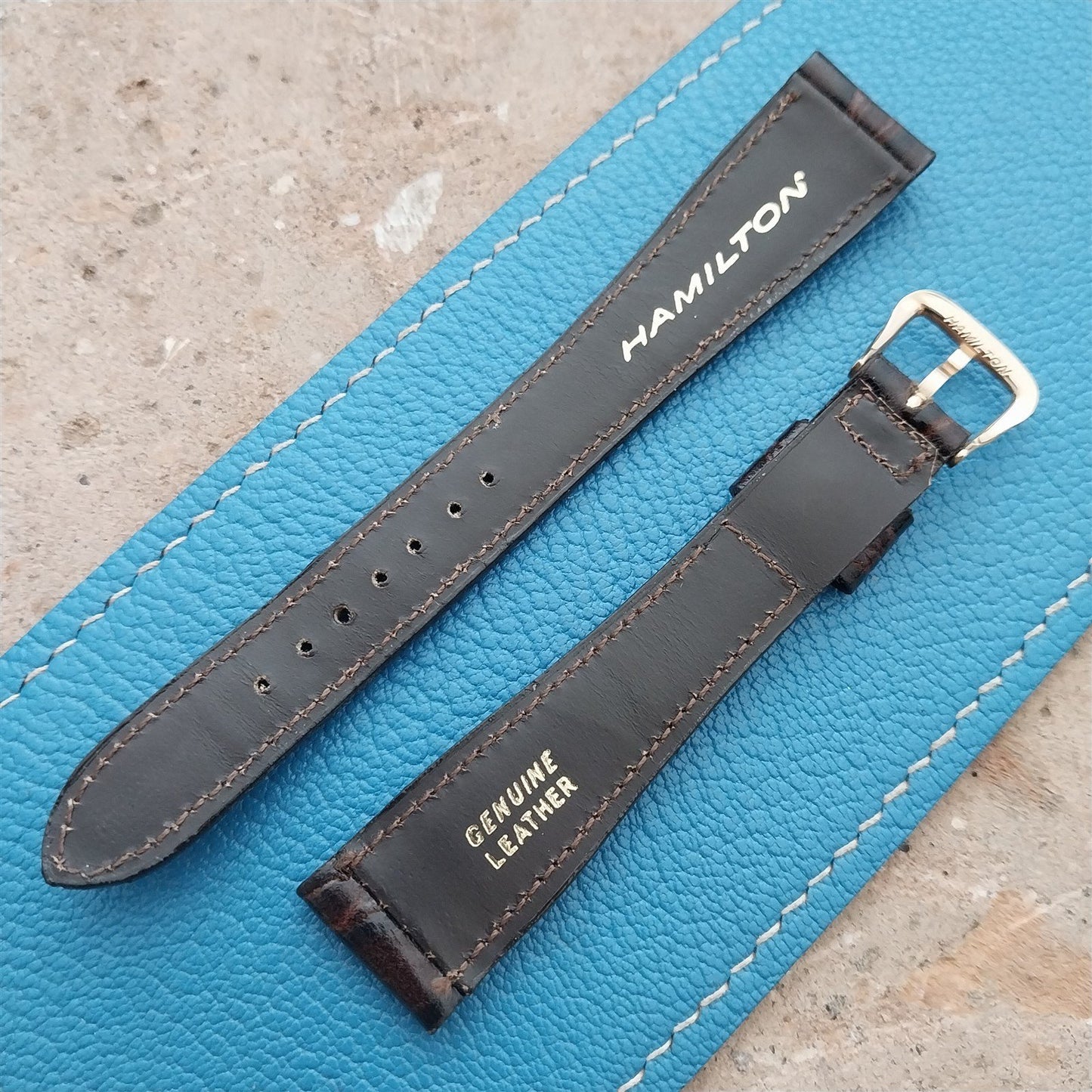 Hamilton 17.5mm Croc Grain Leather Vintage Watch Strap & Gold Logo Buckle