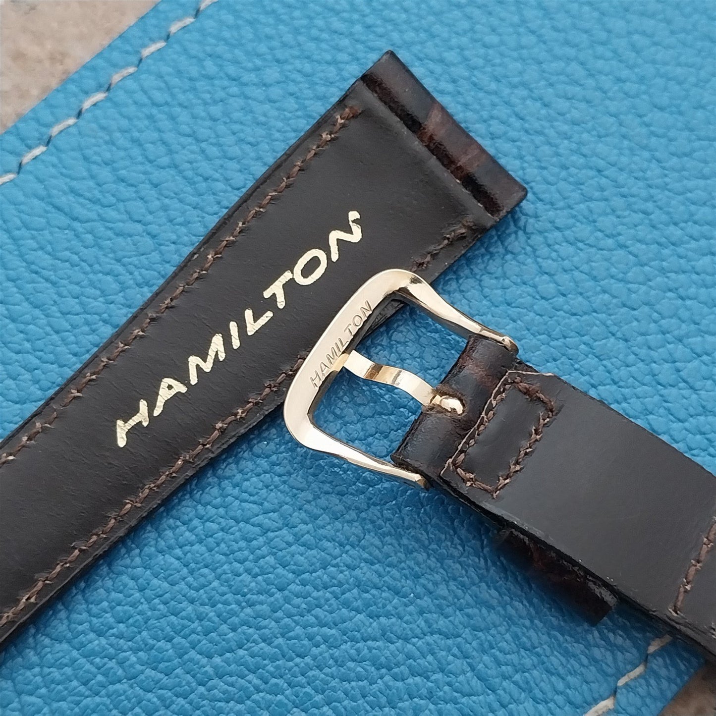 Hamilton 17.5mm Croc Grain Leather Vintage Watch Strap & Gold Logo Buckle
