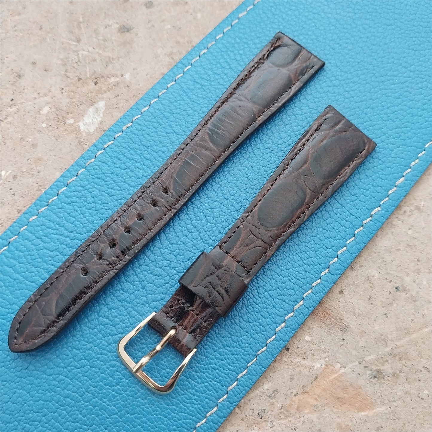 Hamilton 17.4mm Croc Grain Leather Vintage Watch Strap & Gold Logo Buckle