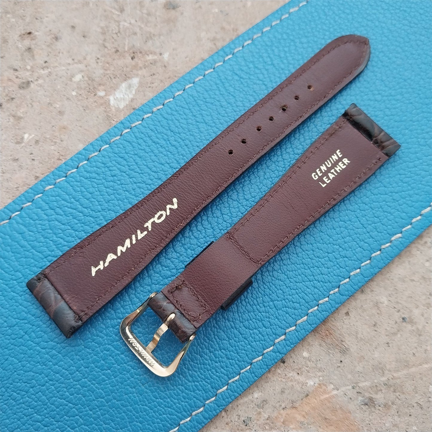 Hamilton 17.4mm Croc Grain Leather Vintage Watch Strap & Gold Logo Buckle