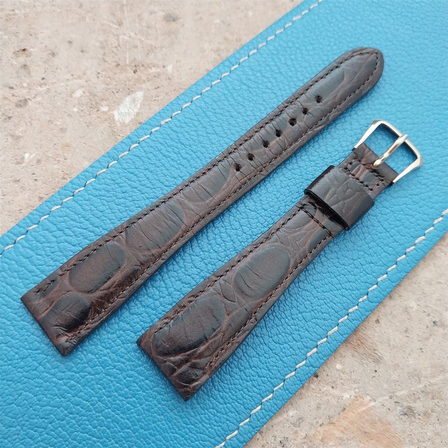 Hamilton 17.4mm Croc Grain Leather Vintage Watch Strap & Gold Logo Buckle