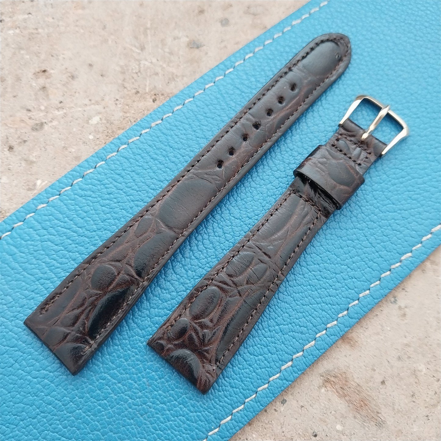 Hamilton 17.5mm Croc Grain Leather Vintage Watch Strap & Gold Logo Buckle