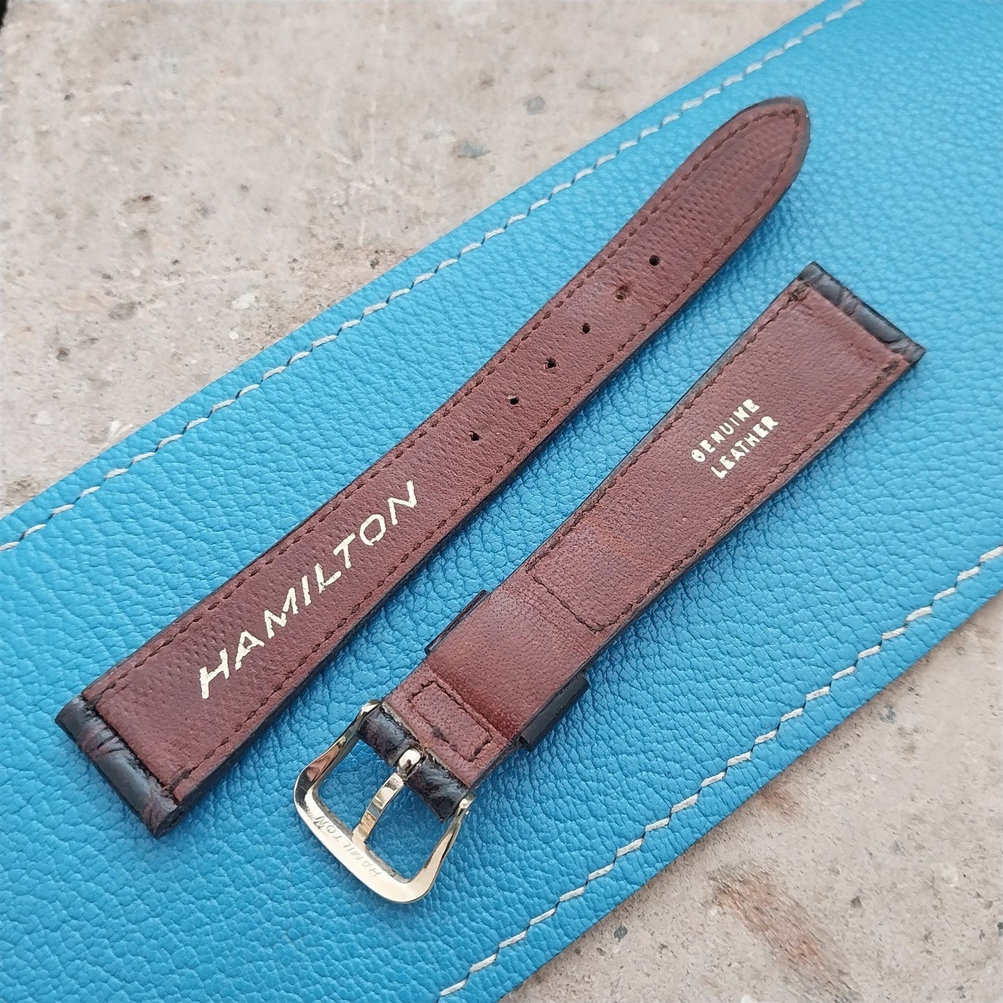 Hamilton 17mm Croc Grain Leather Vintage Watch Strap & Gold Logo Buckle