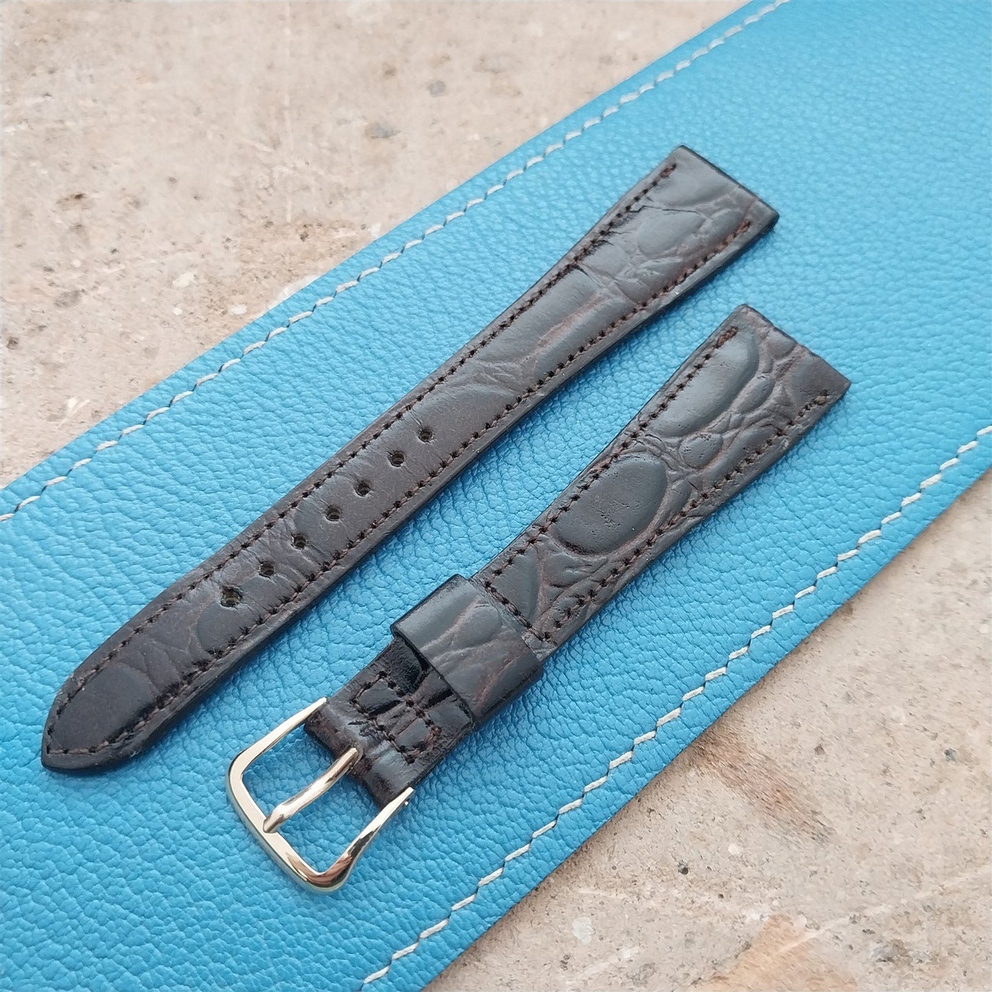Hamilton 17.3mm Croc Grain Leather Vintage Watch Strap & Gold Logo Buckle
