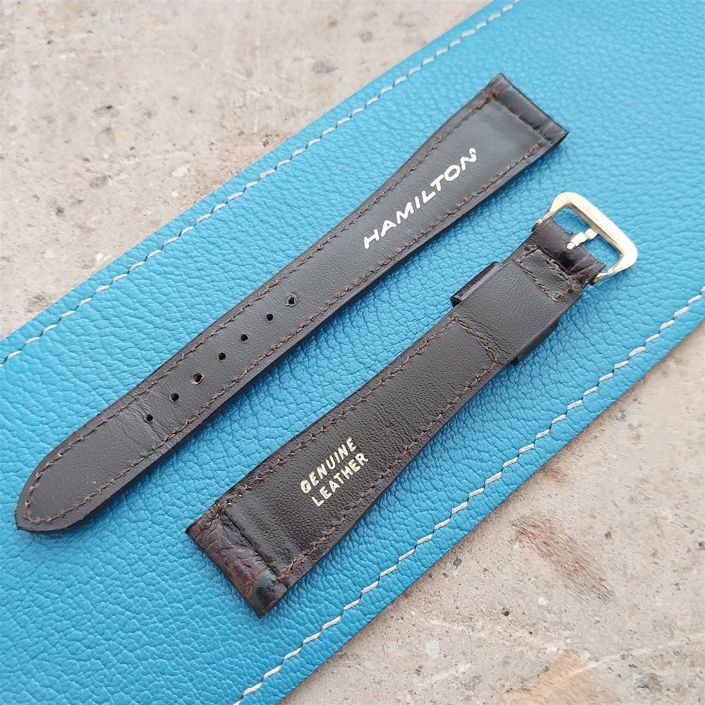 Hamilton 17.3mm Croc Grain Leather Vintage Watch Strap & Gold Logo Buckle