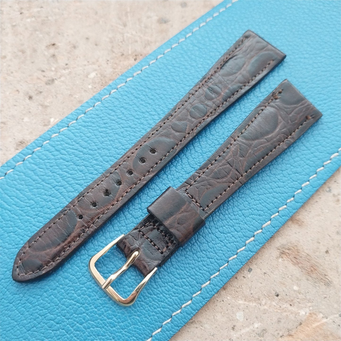 Hamilton 17.2mm Croc Grain Leather Vintage Watch Strap & Gold Logo Buckle