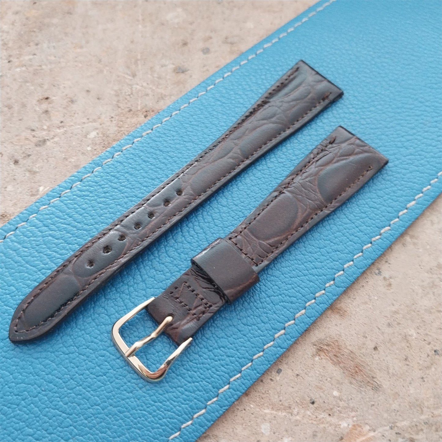 Hamilton 17.2mm Croc Grain Leather Vintage Watch Strap & Gold Logo Buckle