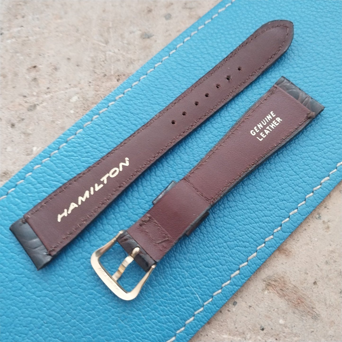 Hamilton 17.2mm Croc Grain Leather Vintage Watch Strap & Gold Logo Buckle